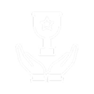 Icon of hands holding a trophy with a star in the middle